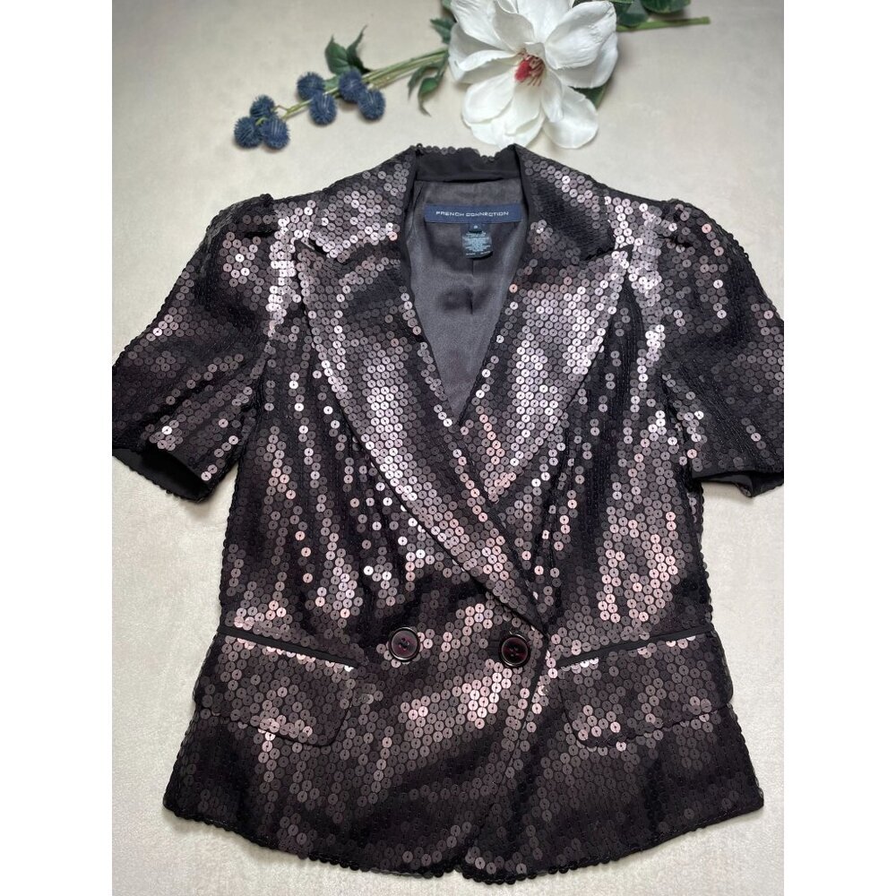 French Connection Black Sequin Blazer Jacket Womens Size 4 Y2K Whimsygoth